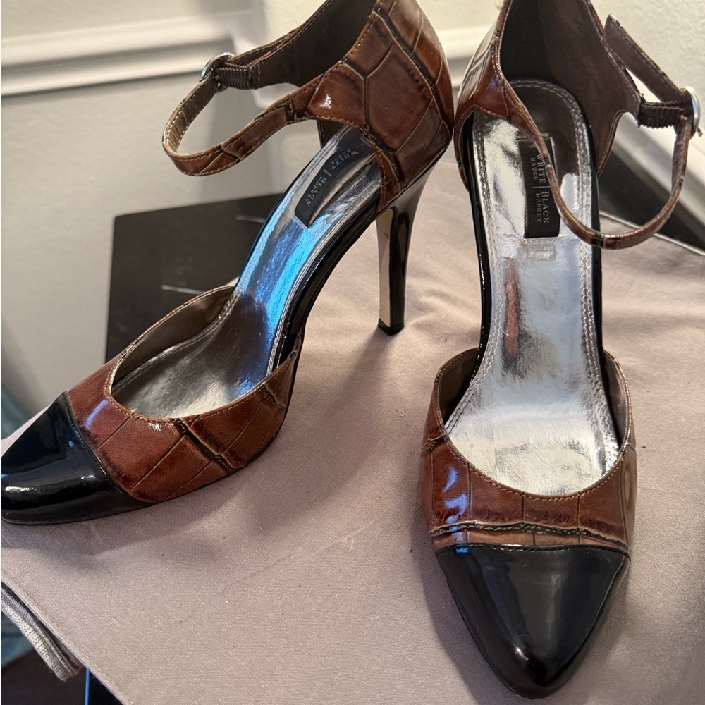White House Black Market Brown Croco and Black heels.